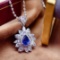 14k Gold 1.03 Ct Vivid Blue Natural Sapphire & Diamond & Sapphire Pendant