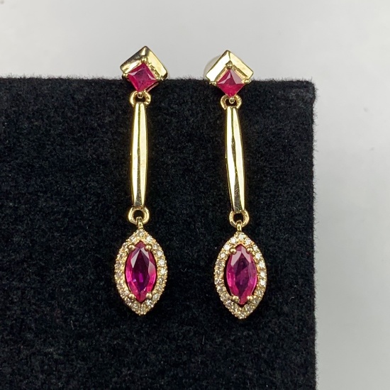 14k Gold 0.77 Ctw Natural Ruby & Diamond Earrings
