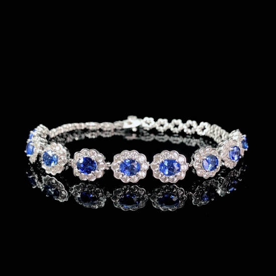 14k Gold 3.89 Ctw Natural Sapphire & Diamond Bracelet