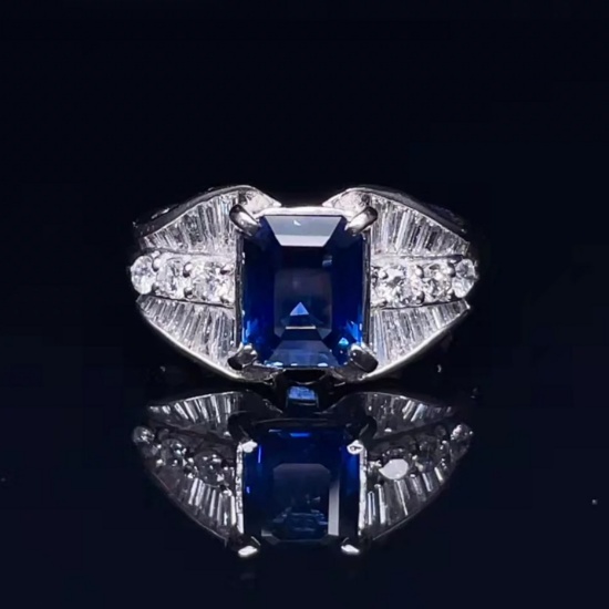14k Gold 2.27 Ctw Vivid Blue Natural Sapphire & Diamond Ring