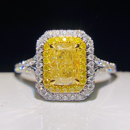 14k Gold 1.38 Ctw Natural Yellow Diamond & Diamond Ring