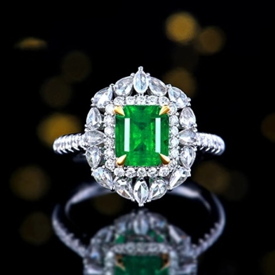 14k Gold 2.50 Ctw Vivid Green Natural Emerald & Diamond Ring/pendant
