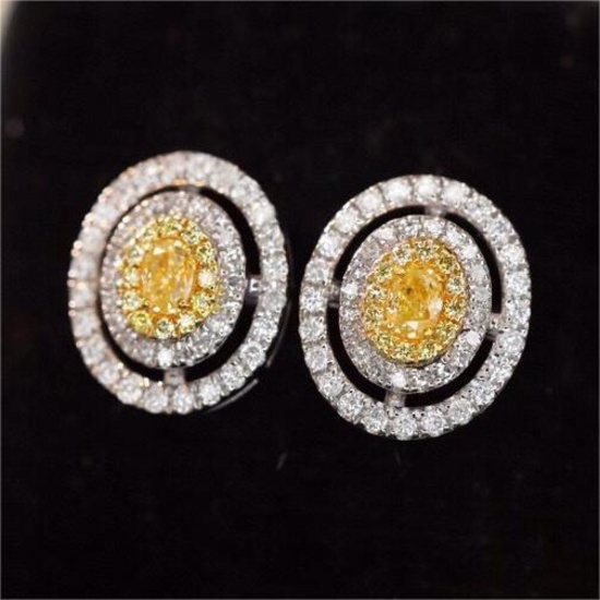 14k Gold 0.70 Ctw Natural Yellow Diamond & Diamond Earrings