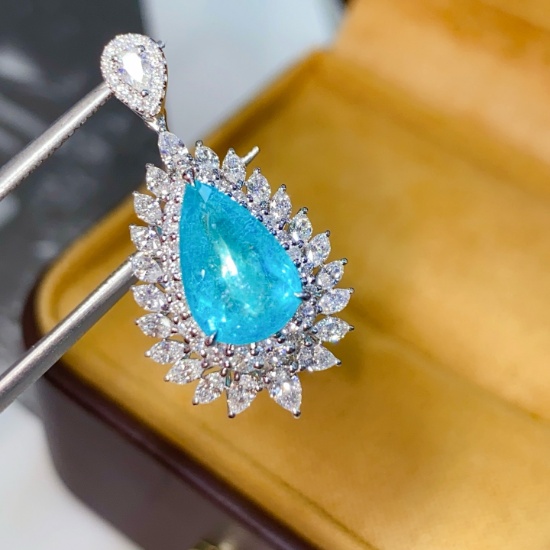 14k Gold 2.77 Ctw Natural Paraiba Tourmaline & Diamond Pendant