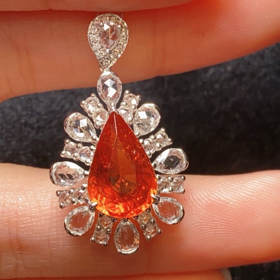 14k Gold 4.67 Ct Natural Partschinite & Diamond Pendant
