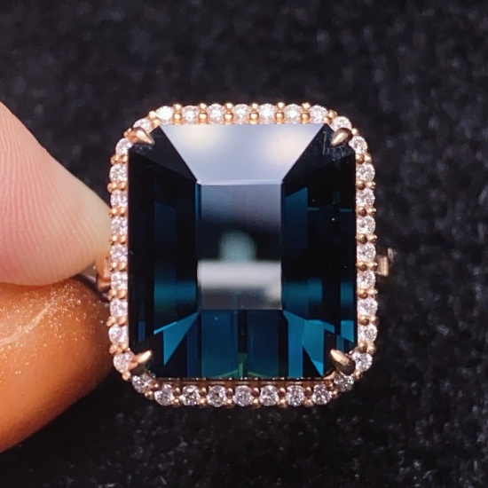 14k Gold 20.41 Ct Natural Tourmaline & Diamond Ring