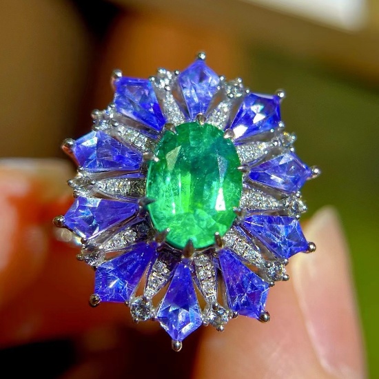 14k Gold 1.41 Ctw Vivid Green Natural Emerald & Diamond Ring/pendant