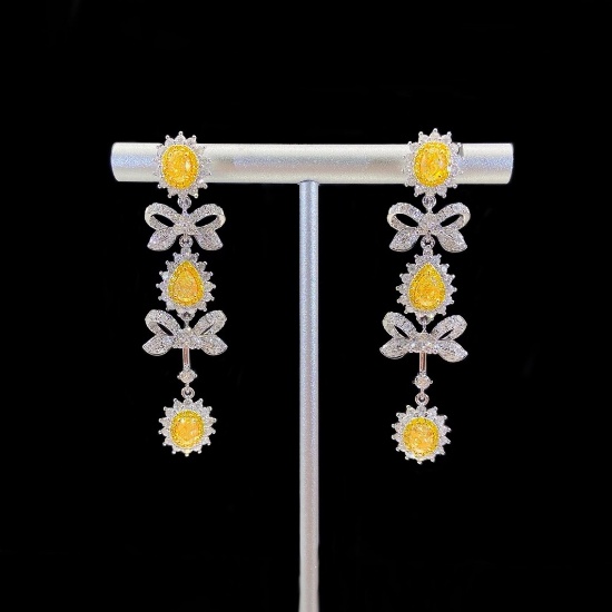 14k Gold 3.92 Ctw Natural Yellow Diamond & Diamond Earrings