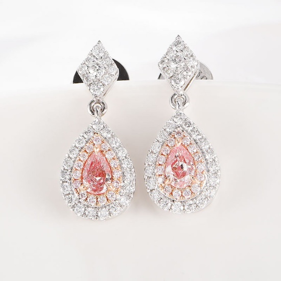 14k Gold 0.64 Ctw Natural Pink Diamond & Diamond Earrings