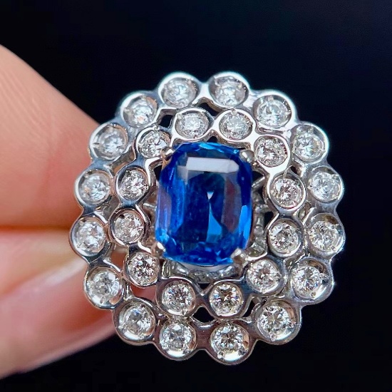 14k Gold 3.91 Ctw Natural Sapphire & Diamond Ring