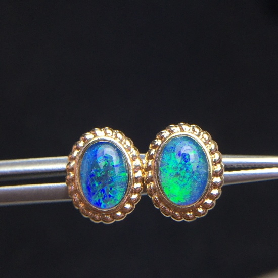 14k Gold 1.35 Ct Natural Opal Earrings