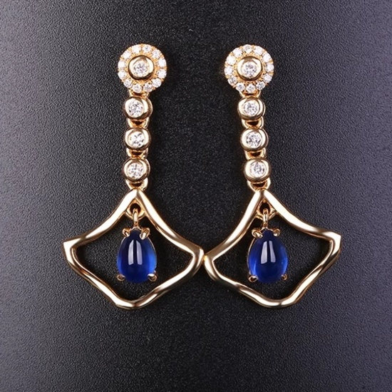 14k Gold 1.80 Ctw Vivid Blue Natural Sapphire & Diamond Earrings