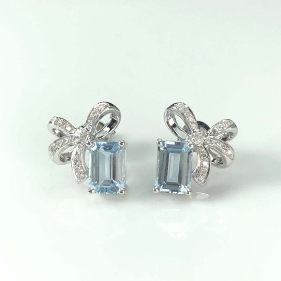 14k Gold 1.65 Ctw Natural Aquamarine & Diamond Earrings