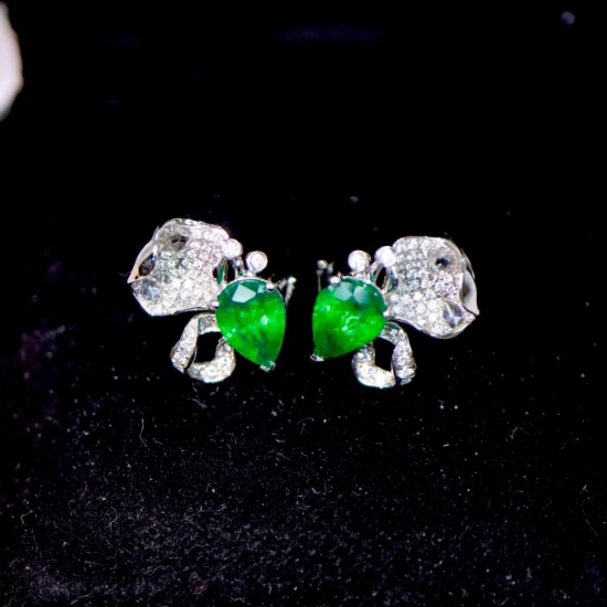 14k Gold 2.04 Ctw Vivid Green Natural Emerald & Diamond Earrings