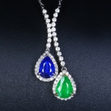 14k Gold 1.67 Ctw Natural Sapphire & Diamond Necklace