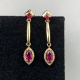14k Gold 0.77 Ctw Natural Ruby & Diamond Earrings