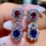 14k Gold 2.81 Ctw Vivid Blue Natural Sapphire & Diamond Earrings