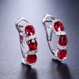 14k Gold 1.74 Ctw Natural Ruby & Diamond Earrings
