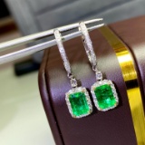 14k Gold 2.37 Ctw Vivid Green Natural Emerald & Diamond Earrings