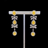 14k Gold 3.92 Ctw Natural Yellow Diamond & Diamond Earrings