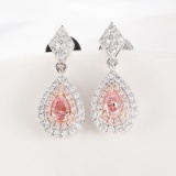 14k Gold 0.64 Ctw Natural Pink Diamond & Diamond Earrings