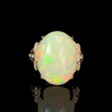 14k Gold 9.36 Ctw Natural Opal & Diamond Ring