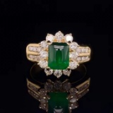 14k Gold 2.47 Ctw Vivid Green Natural Emerald & Diamond Ring