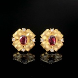 14k Gold 0.57 Ctw Natural Ruby & Diamond Earrings
