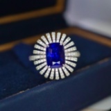 14k Gold 4.15 Ctw Vivid Blue Natural Sapphire & Diamond Ring