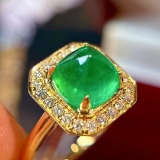 14k Gold 2.3 Ctw Vivid Green Natural Emerald & Diamond Ring