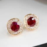 14k Gold 1.42 Ctw Natural Ruby & Diamond Earrings