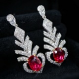 14k Gold 3.62 Ctw Natural Ruby & Diamond Earrings