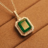 14k Gold 5.27 Ctw Vivid Green Natural Emerald & Diamond Pendant