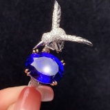 14k Gold 15.58 Ctw Vivid Blue Natural Tanzanite & Diamond Ring