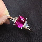 14k Gold 1.56 Ct Natural Padparadscha Sapphire & Diamond Ring