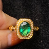 14k Gold 3.36 Ctw Vivid Green Natural Emerald & Diamond Ring