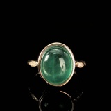 14k Gold 5.1 Ct Vivid Green Natural Emerald & Diamond Ring