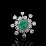 14k Gold 3.16 Ctw Vivid Green Natural Emerald & Diamond Ring