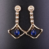 14k Gold 1.80 Ctw Vivid Blue Natural Sapphire & Diamond Earrings