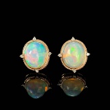 14k Gold 3.44 Ctw Natural Opal & Diamond Earrings
