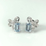 14k Gold 1.65 Ctw Natural Aquamarine & Diamond Earrings
