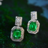 14k Gold 2.08 Ctw Vivid Green Natural Emerald & Diamond Earrings