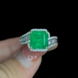 14k Gold 3.35 Ctw Vivid Green Natural Emerald & Diamond Ring