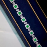 14k Gold 4.89 Ctw Vivid Green Natural Emerald & Diamond Bracelet