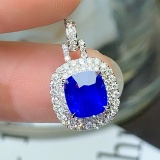 14k Gold 3.11 Ctw Natural Sapphire & Diamond Pendant