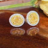 14k Gold 2.53 Ctw Natural Yellow Diamond & Diamond Earrings