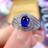 14k Gold 1.77 Ctw Vivid Blue Natural Sapphire & Diamond Ring