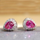 14k Gold 1.05 Ctw Natural Ruby & Diamond Earrings