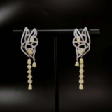 14k Gold 2.49 Ctw Natural Yellow Diamond & Diamond Earrings