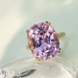 14k Gold 12.01 Ctw Natural Kunzite & Diamond Ring
